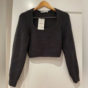 Zara Grey Square Neck Sweater. New with tags. Size - M.